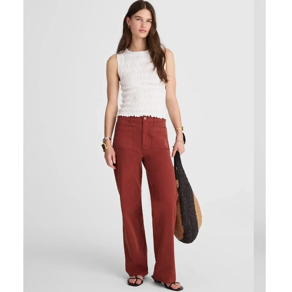 Madewell Emmett Wide-Leg Patch Pocket Pants Antique Rose Red Size 33‎ NEW